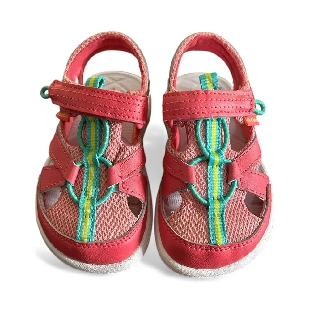 Columbia Techsun Wave girls coral sandals with teal yellow accents sz 9 new,,3A